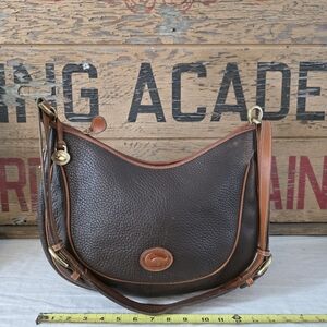 Vintage Dooney & Bourke Brown All Weather Leather Crescent Hobo